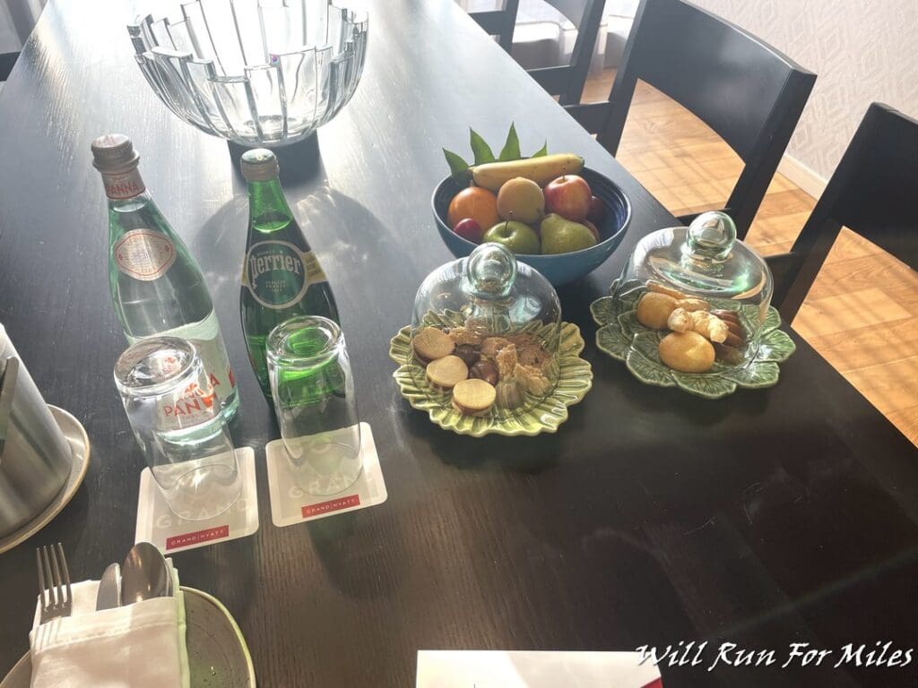 a table with food and drinks