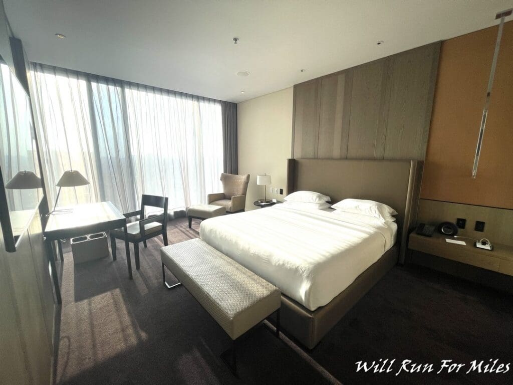 a room with a bed and a table