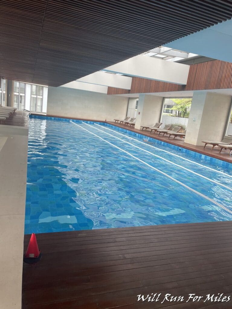 a swimming pool with white lines in it