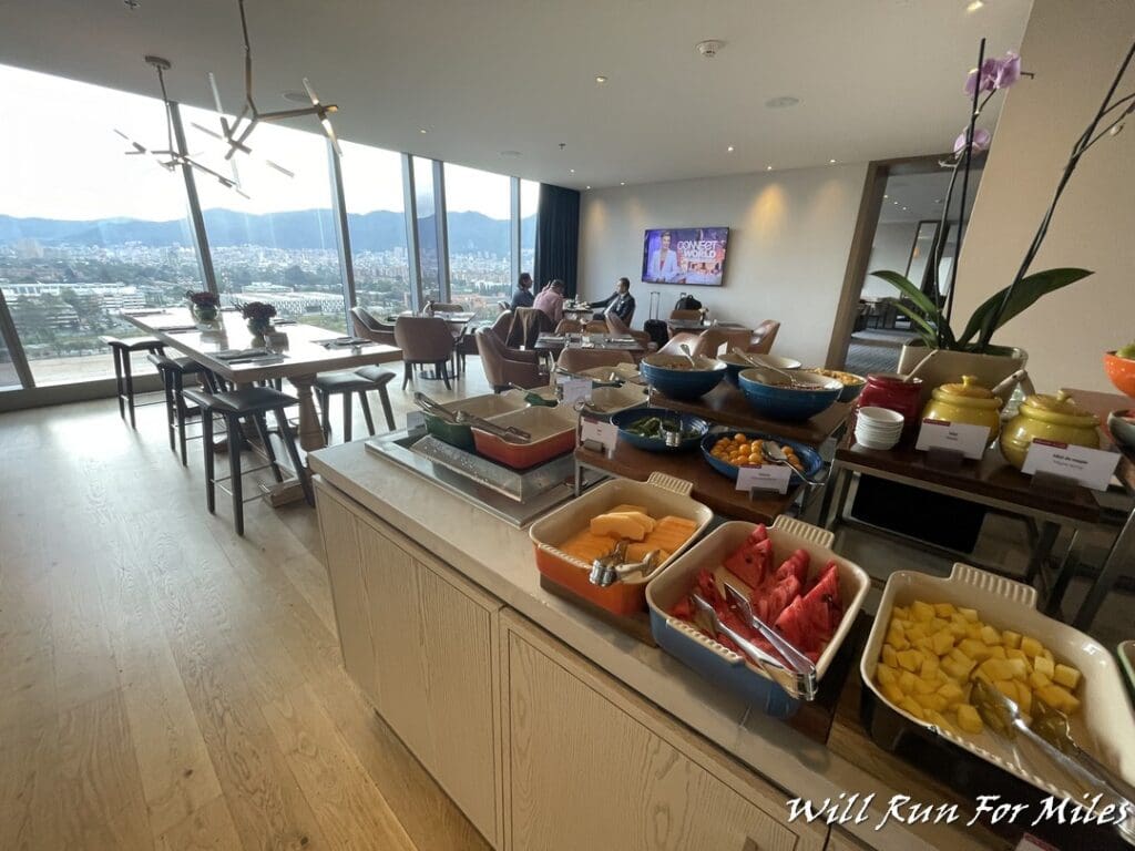 a buffet with food on the counter