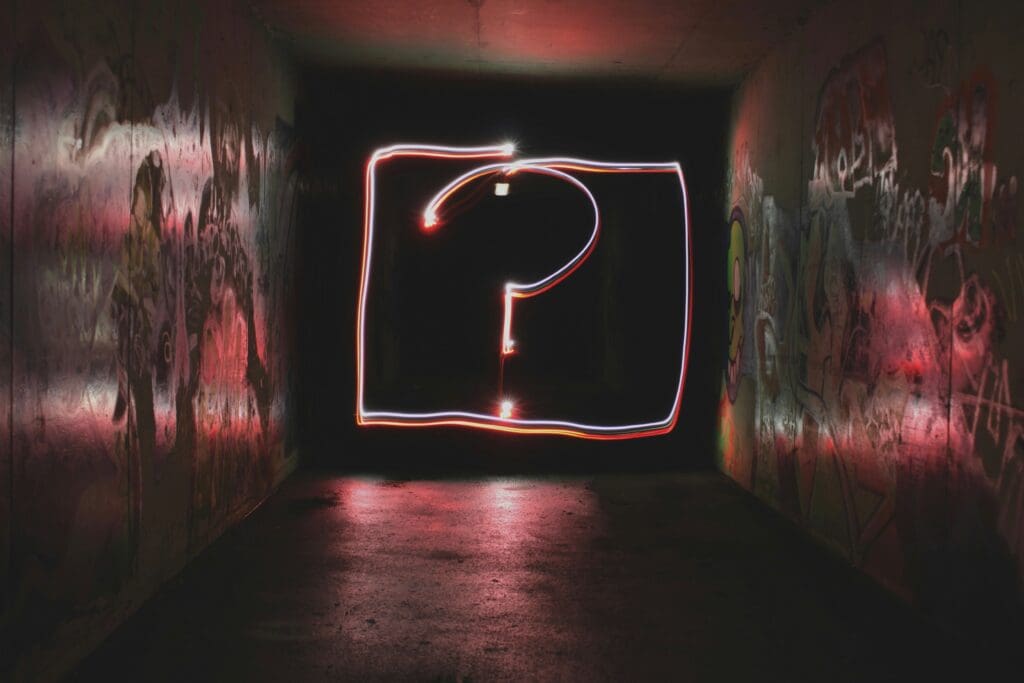 a light painting in a dark hallway