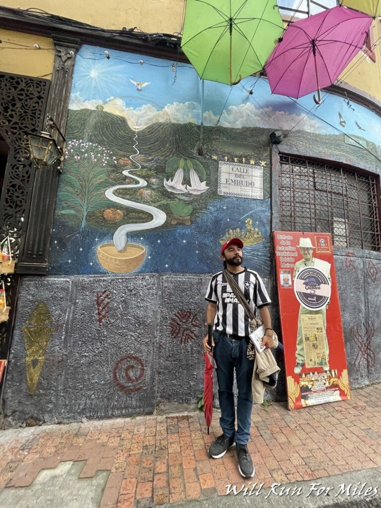 a man standing in front of a mural